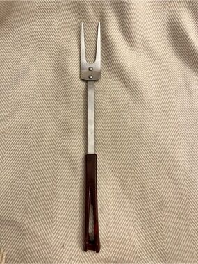 Stanhome Stainless 2 Prong Meat Fork 13” Vintage Brown Handle Used